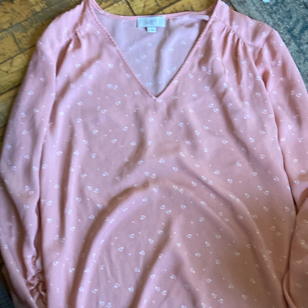 LOFT Pink Relaxed Blouse with Polka Dot Pattern